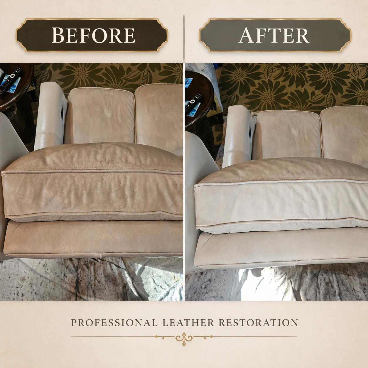 Luxury leather surface cleaned and restored
